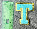 Varsity Chenille TURQUOISE Letter Patches with Gold Glitter Trim – Iron-On Alphabet Appliqués (Copy 3)