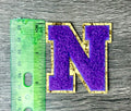 Varsity Chenille PURPLE Letter Patches with Gold Glitter Trim – Iron-On Alphabet Appliqués (Copy)