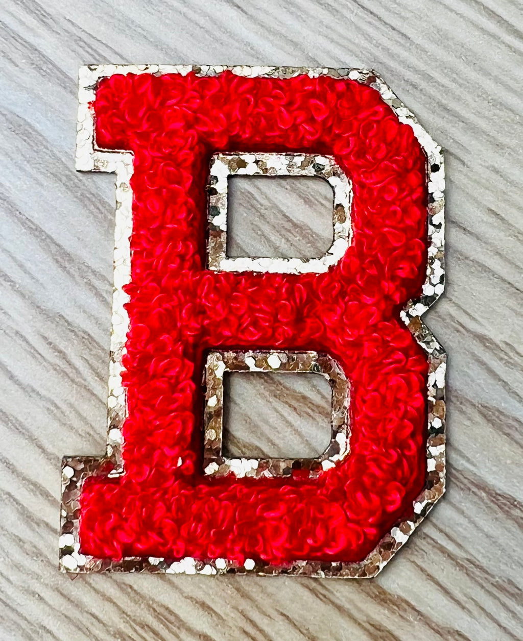 Varsity Chenille RED Letter Patches with Gold Glitter Trim – Iron-On Alphabet Appliqués