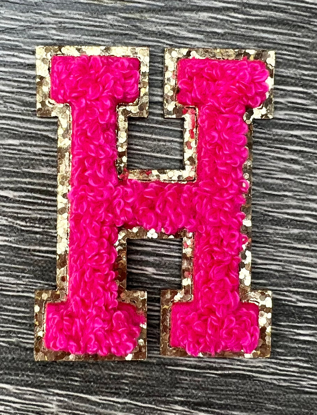 Varsity Chenille PINK Letter Patches with Gold Glitter Trim – Iron-On Alphabet Appliqués (Copy 2)