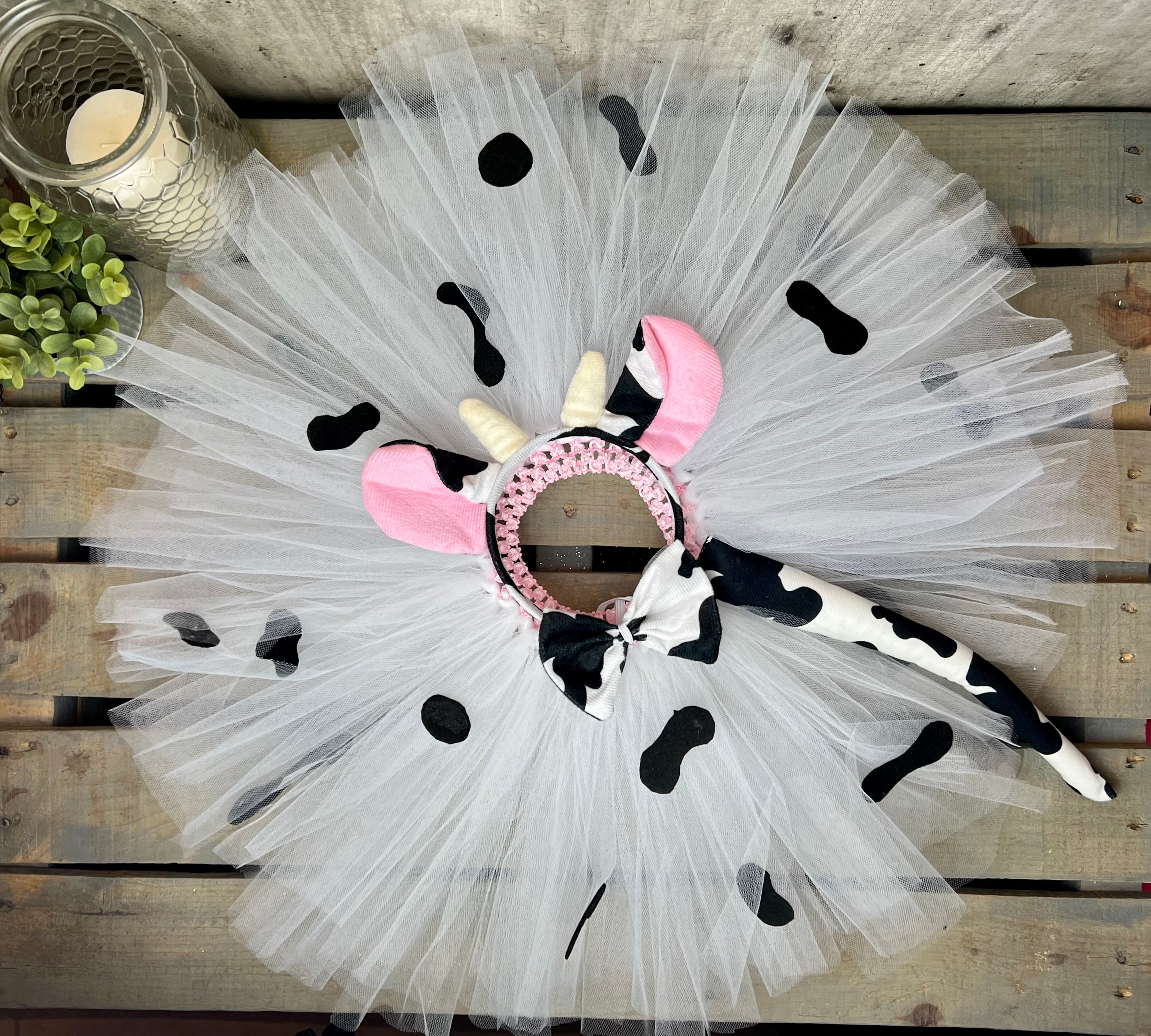 Cow Tutu Costume with Ears & Tail – Farm Birthday Outfit