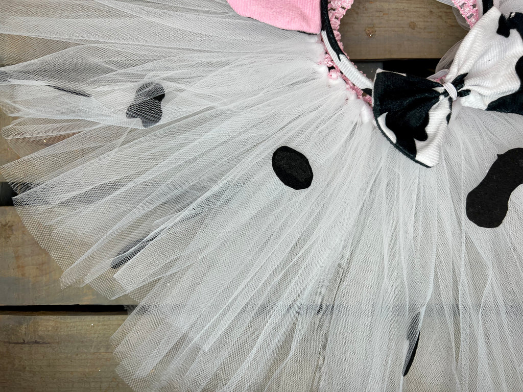 Cow Tutu Costume with Ears & Tail – Farm Birthday Outfit