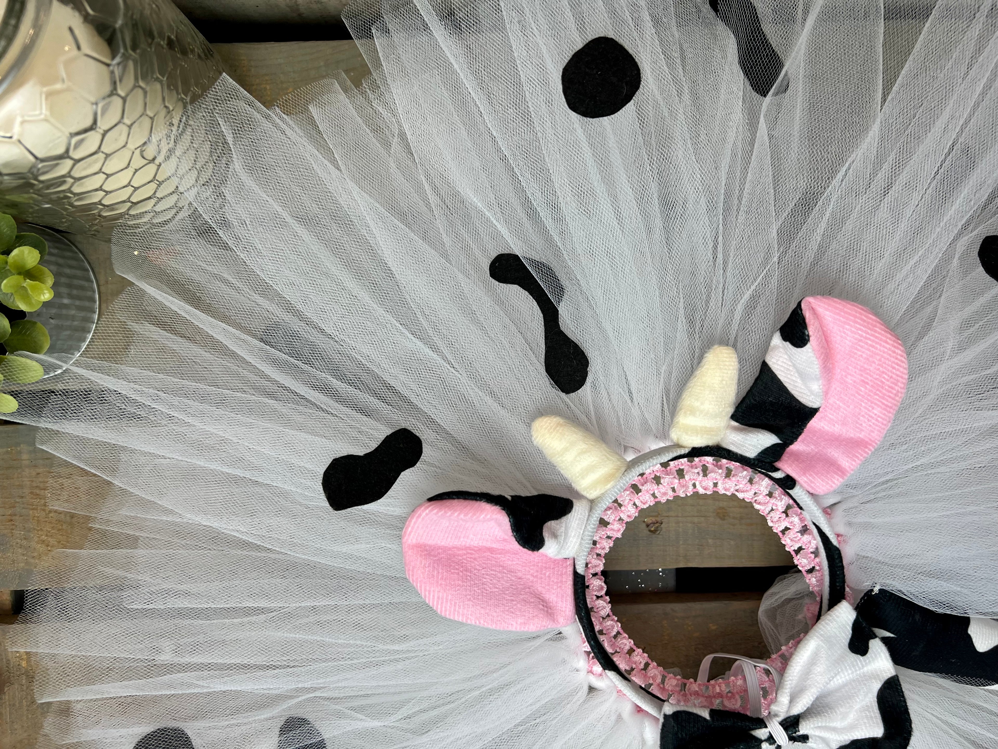 Cow Tutu Costume with Ears & Tail – Farm Birthday Outfit