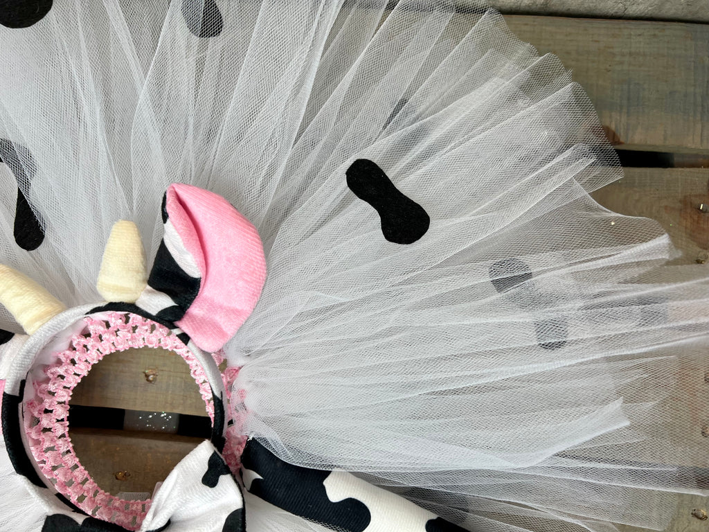 Cow Tutu Costume with Ears & Tail – Farm Birthday Outfit