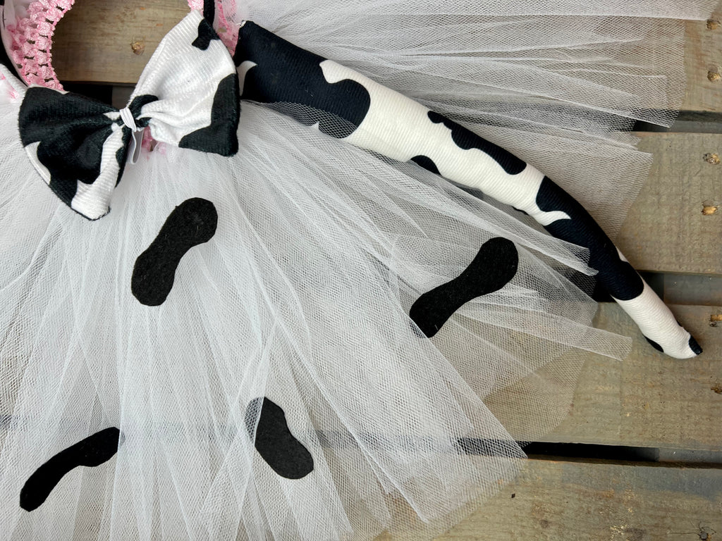 Cow Tutu Costume with Ears & Tail – Farm Birthday Outfit